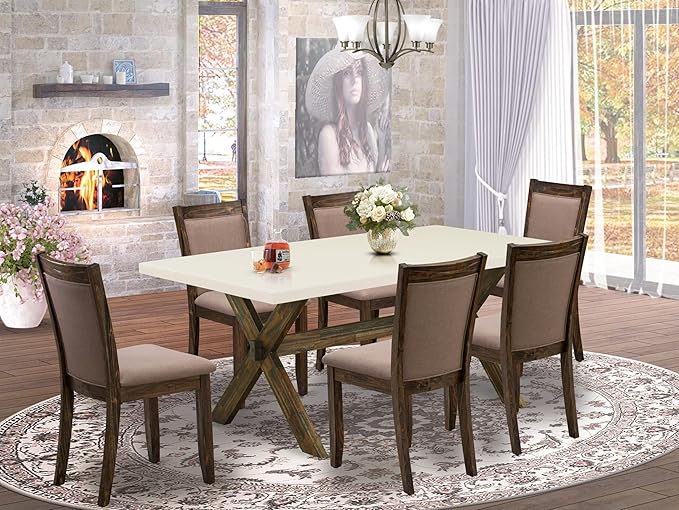 East West Furniture X727MZ748-7 7 Piece Dining Table Set Consist of a Rectangle - Image 2