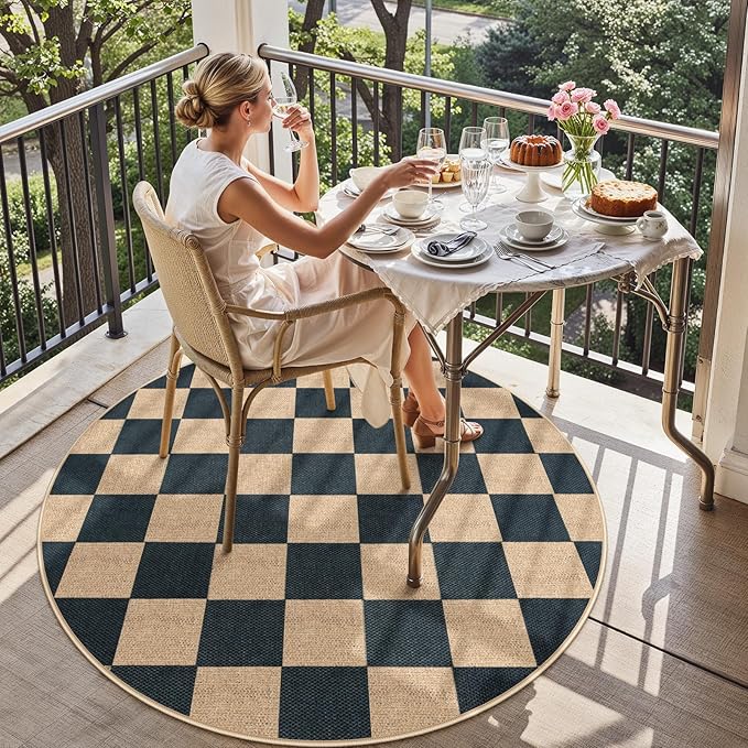 Lahome Checkered 4 ft Easy Jute Round Rug, Washable Small Rugs - Image 3
