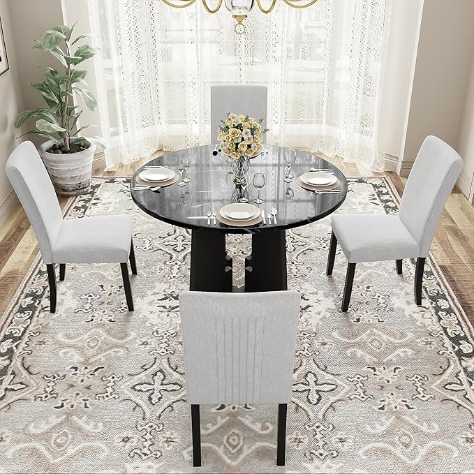 Ball & Cast Dining Table Set for 4 W/ 4 Upholstered Chairs, 5 Piece Dining - Image 4