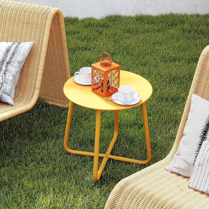 HollyHOME Round Metal Side Table, Rust-Resistant Patio Small Plant Stand - Image 4