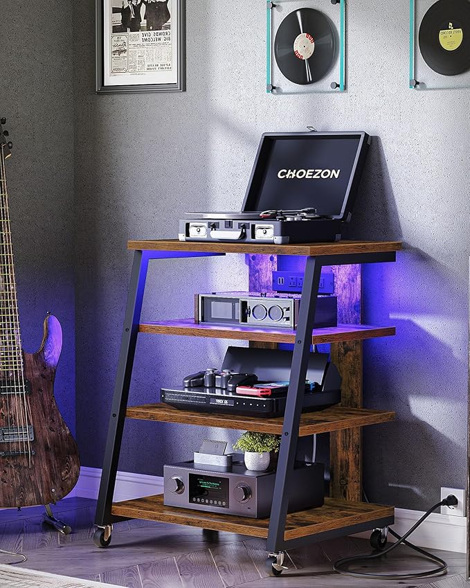 4-Tier AV Media Stand with Wheels, Stereo Stands, Media Console Shelf with - Image 2
