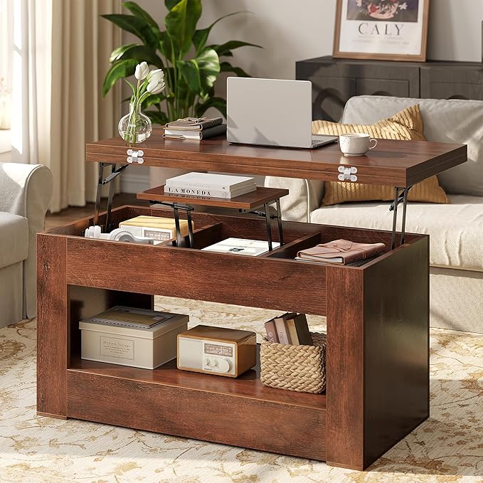 40" Lift Top Coffee Table, 4 in 1 Multi-Function Lift Coffee Table - Image 3