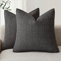Foindtower Set of 2 Decorative Linen Check Throw Pillow Covers Neutral by Foindtower