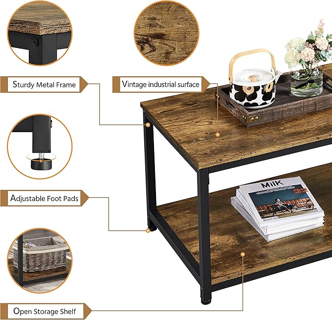 Yaheetech 2-Tier Coffee Table, Industrial Wood Coffee Table - Image 6