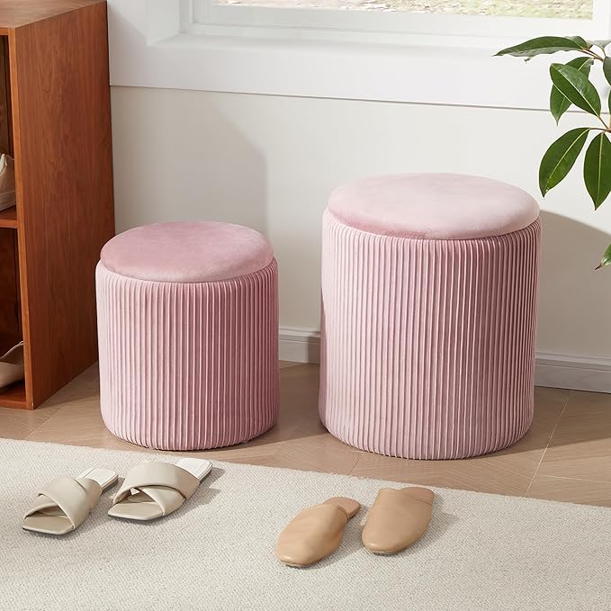 Round Ottoman with Storage Set of 2, Vanity Stool with Storage - Image 9