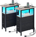 End Table Set 2 with Charging Station, Narrow Side Table with 2 Fabric Drawers by TRIFEBLE