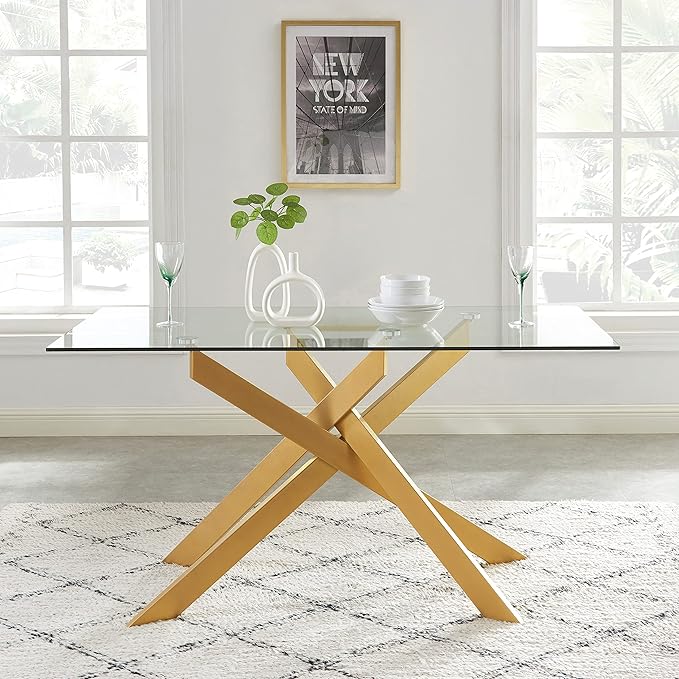 Edwin's Choice 58.5” Rectangle Glass Dining Table, Tempered Glass Table Top and - Image 6