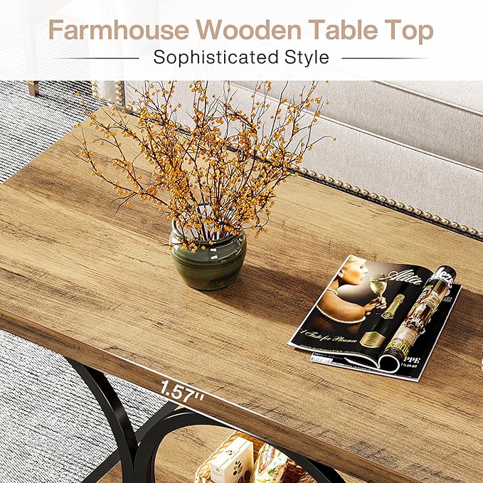 Tribesigns Rectangle Coffee Table, 47.24-inch Rustic Coffee Tables - Image 6
