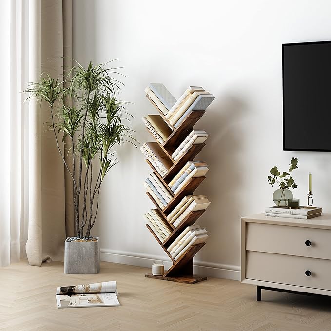 Hoctieon 10 Tier Tree Bookshelf, 10 Shelf Bookcase, Free Standing Tree Bookcase - Image 2