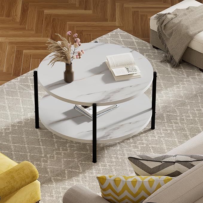 Round Coffee Table, 27.6" Circle Coffee Table - Image 5