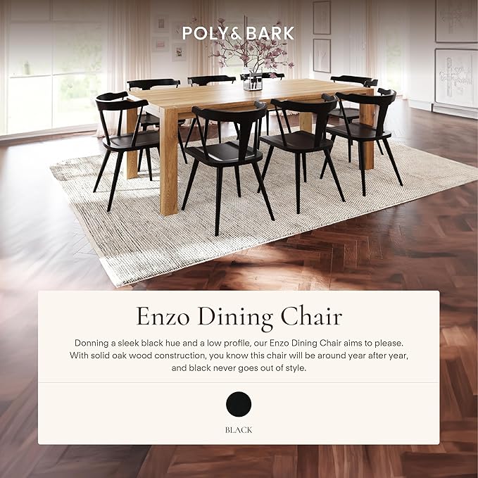 POLY & BARK Mid Century Modern Enzo Black Dining Chair – Solid Oak Wood Splat - Image 4