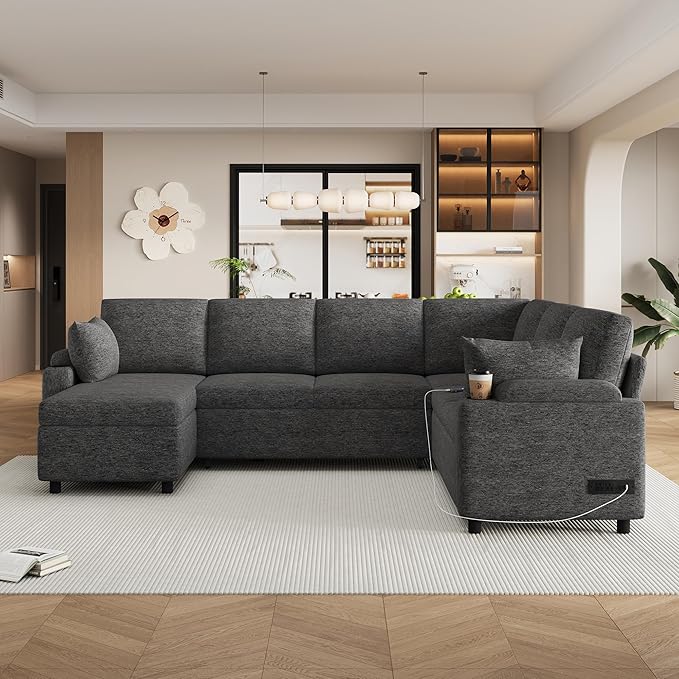 Eafurn Oversized U Shaped Sectional Sleeper Sofabed Pull Out Couch Bed - Image 3