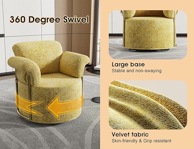 KEIKI Modern Comfy Swivel Accent Reading Chair, 360°Round Upholstered Barrel - Image 7