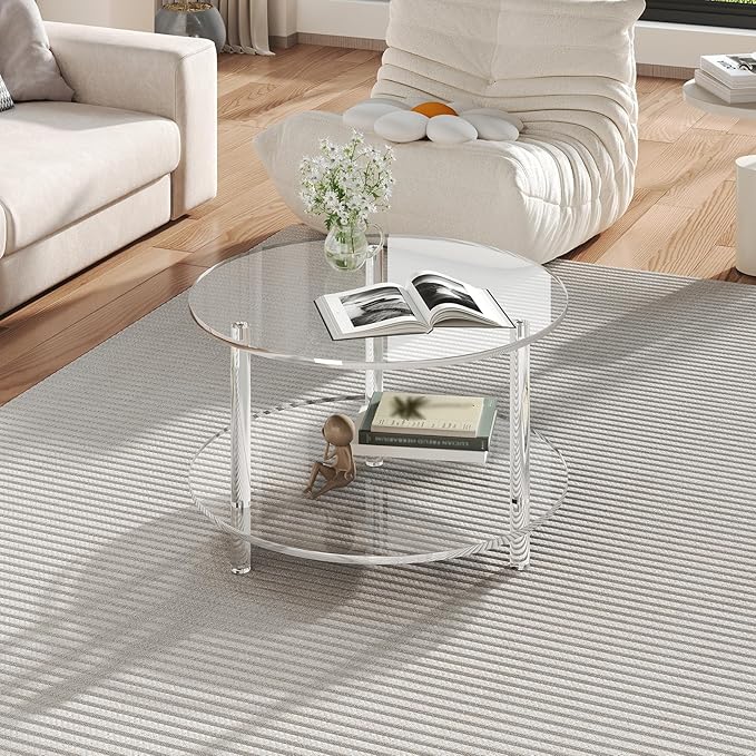 Acrylic Round Coffee Table, 23.6" Wide Modern Tea Table - Image 5