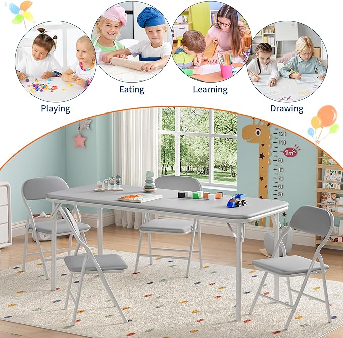IDEALHOUSE 5 Piece Folding Kids Table and Chairs Set, Children's Activity Table - Image 7