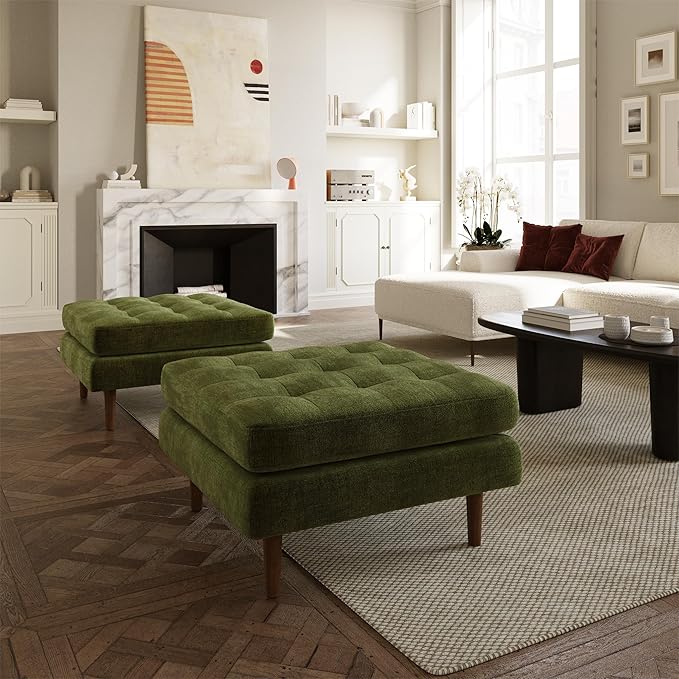 Poly and Bark Napa Velvet Ottoman in Distressed Green by POLYBARK