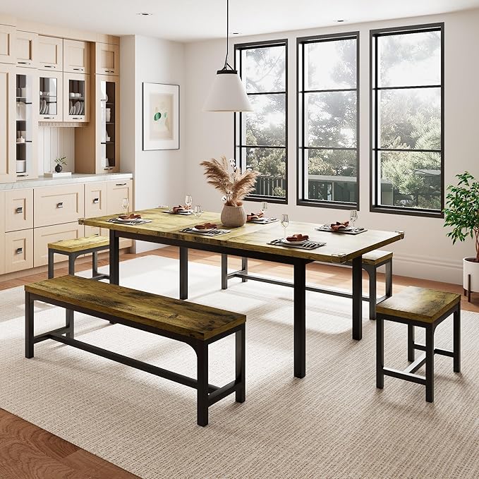 5 Piece Dining Table Set for 4-6, Farmhouse Dining Room Table for Small Space - Image 7