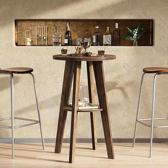 LITTLE TREE Portable Round Bar Table, High Top Bistro Pub Table, Mobile 2-Tier by LITTLETREE