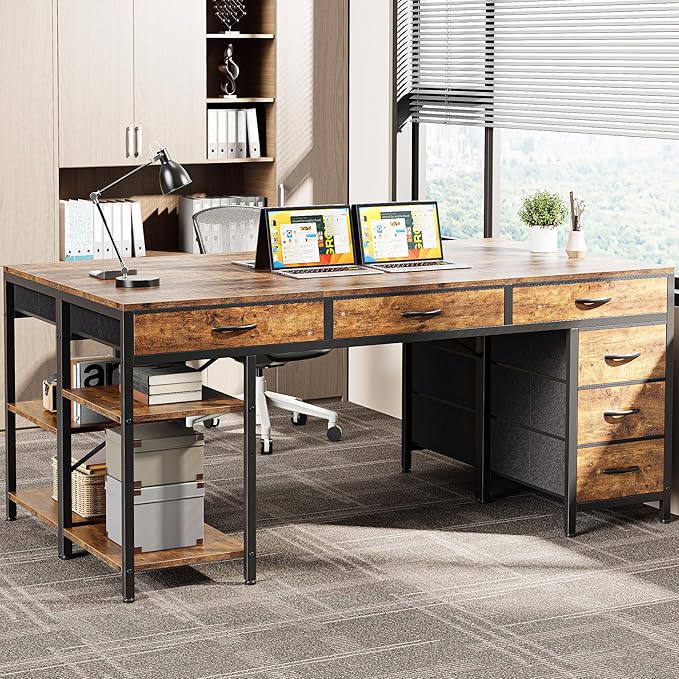 Huuger Computer Desk with 6 Drawers, 63 Inch Office Desk with Shelves, - Image 2