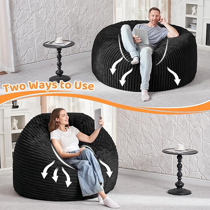 HABUTWAY 5FT Bean Bag Chair, Memory Foam Beanbag Chair - Image 6