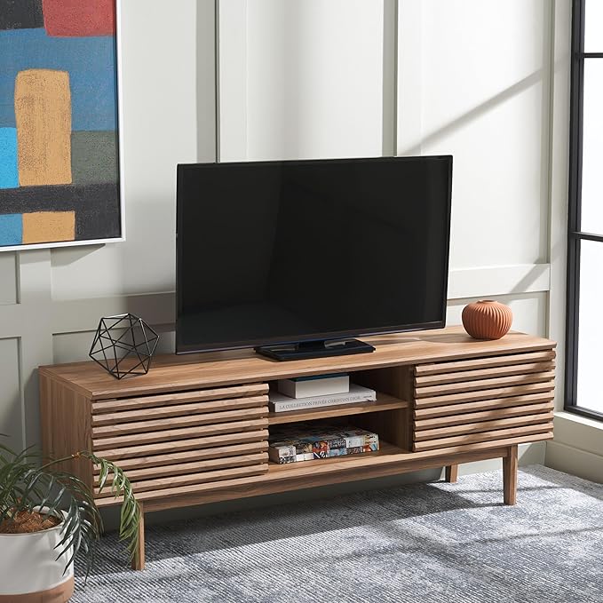 SAFAVIEH Aricia TV Stand for up to 65" Flatscreen – Oak Brown, 2 Sliding Doors by SAFAVIEH