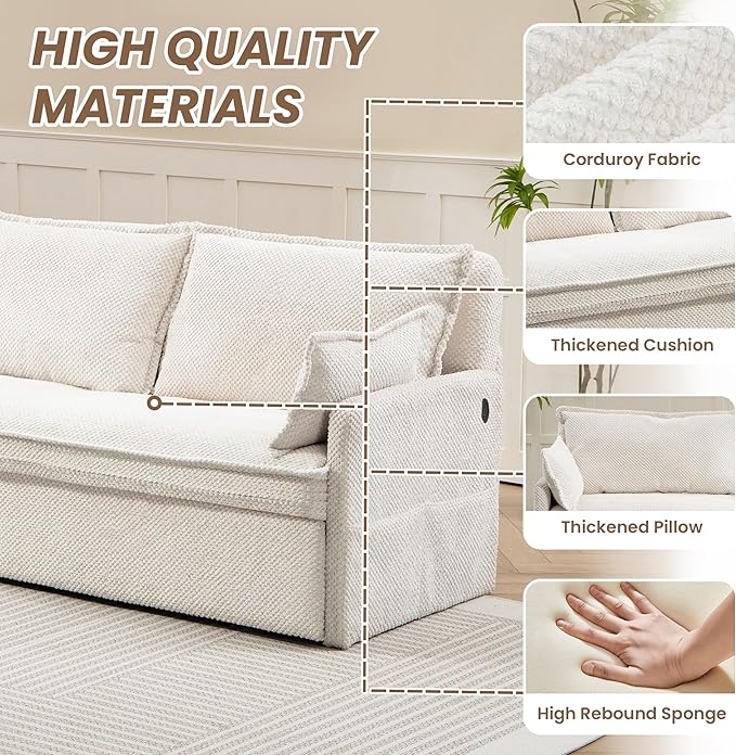 Furnimart 59.5" Queen Size Pull Out Sofa Bed, 3 in 1 Convertible Sleeper Bed - Image 7