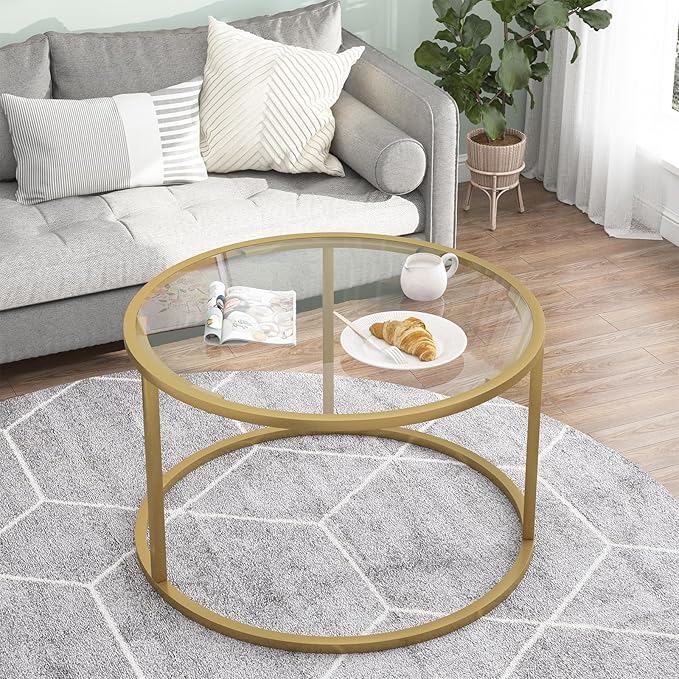 Glass Coffee Table, Round Gold Coffee Table - Image 3
