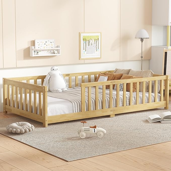 Bellemave Twin Floor Bed with Slats and Safety Guardrails, Kids Montessori - Image 4