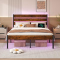 Full Size Bed Frame with Headboard, Heavy Duty LED Bed Frame with USB Charging by ChuangshuoGuard