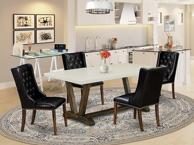 East West Furniture V727FO749-5 5 Piece Dining Set Includes a Rectangle Dining - Image 2