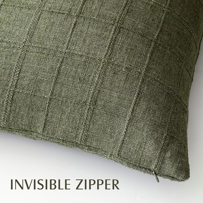 Foindtower Set of 2 Decorative Linen Check Throw Pillow Covers Neutral - Image 3