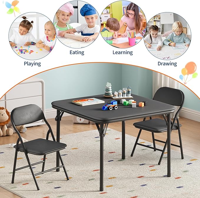 IDEALHOUSE 3 Piece Folding Kids Table and Chairs Set, Children Activity Table - Image 7
