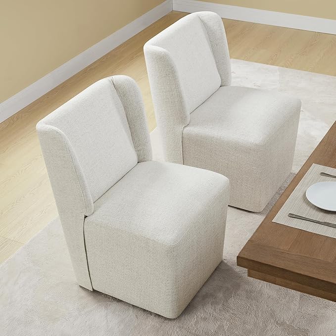 Upholstered Dining Chair with Casters Wingback Modern Side Armless Deskchair - Image 2