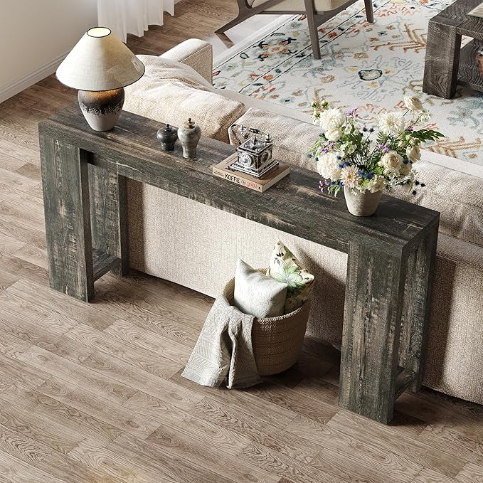 LITTLE TREE 70.9-Inch Long Console Table, Narrow Sofa Table Behind The Couch - Image 6