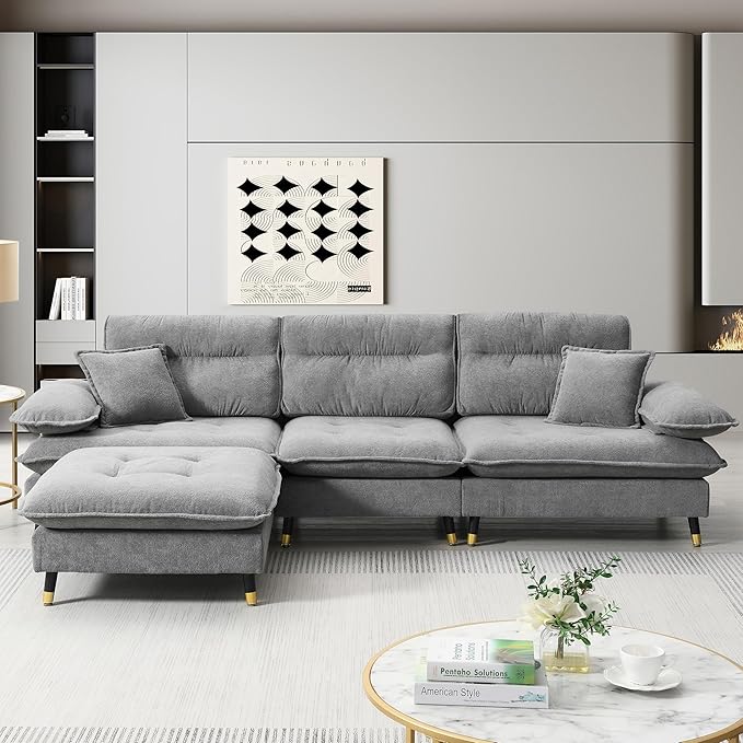 106" L Shaped Convertible Sectional Sofa, 4 Seat Tufted Cloud Couch Set - Image 3