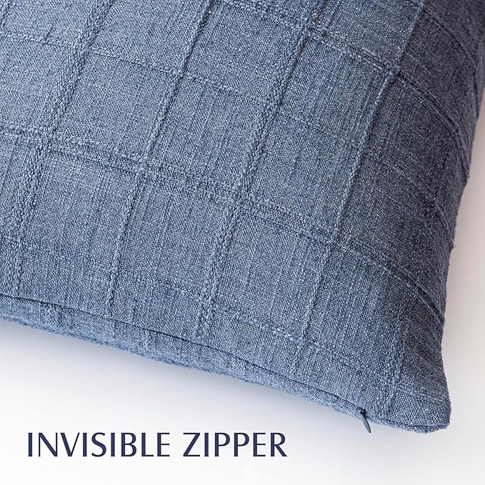 Foindtower Set of 2 Decorative Linen Check Throw Pillow Covers Neutral - Image 3