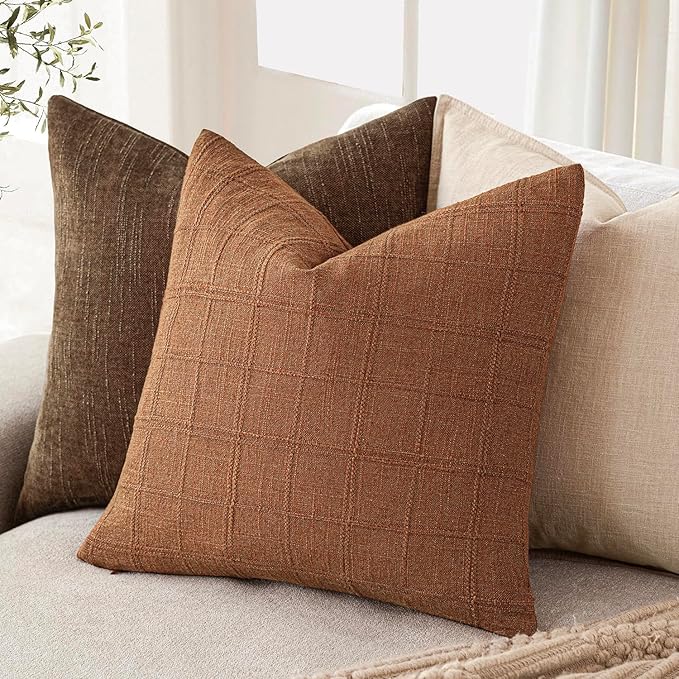 Foindtower Set of 2 Decorative Linen Check Throw Pillow Covers Neutral - Image 5