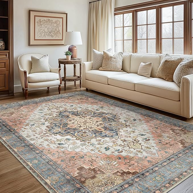 GENIMO 8x10 Area Rugs for Living Room, Machine Washable Non Slip Vintage Retro - Image 2