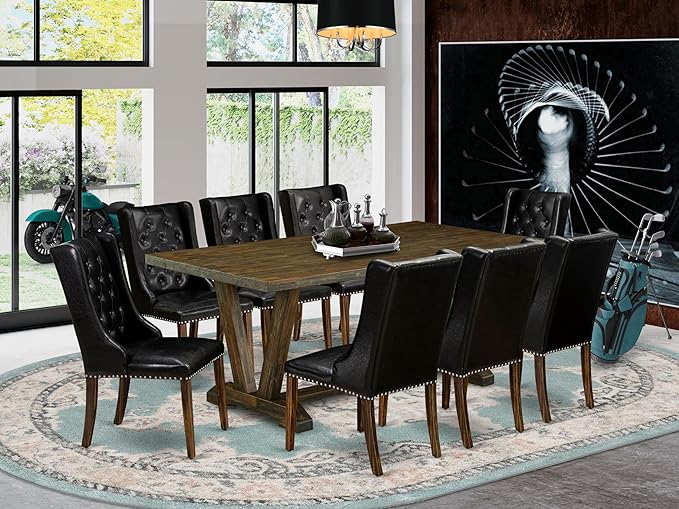 East West Furniture V777FO749-9 9 Piece Dining Room Furniture Set Includes a - Image 2