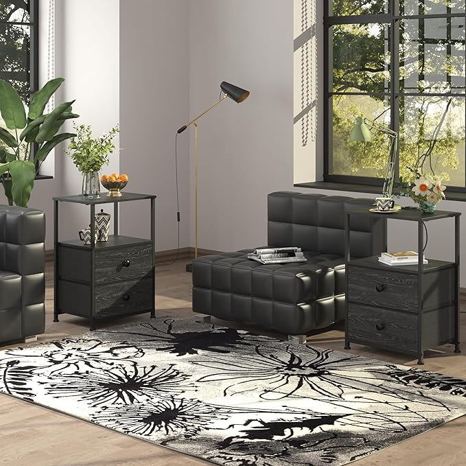 Tohomeor End Table with Charging Station, LED Light, Fabric Drawers, and USB - Image 7