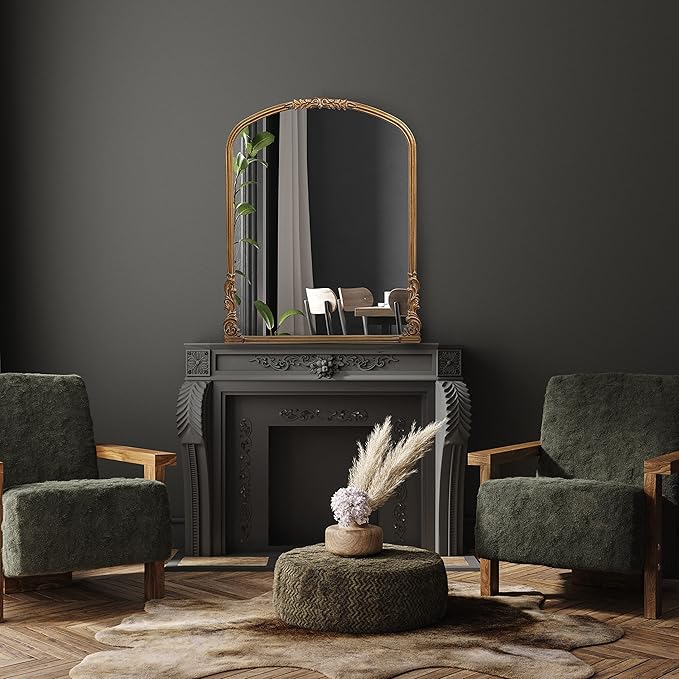 English Estate Carved Arch Wood Wall Mirror, Mirror - Image 6