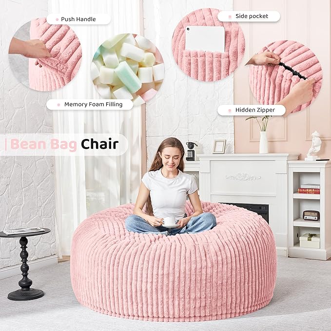 HABUTWAY 3FT Bean Bag Chair, Memory Foam Beanbag Chair - Image 3