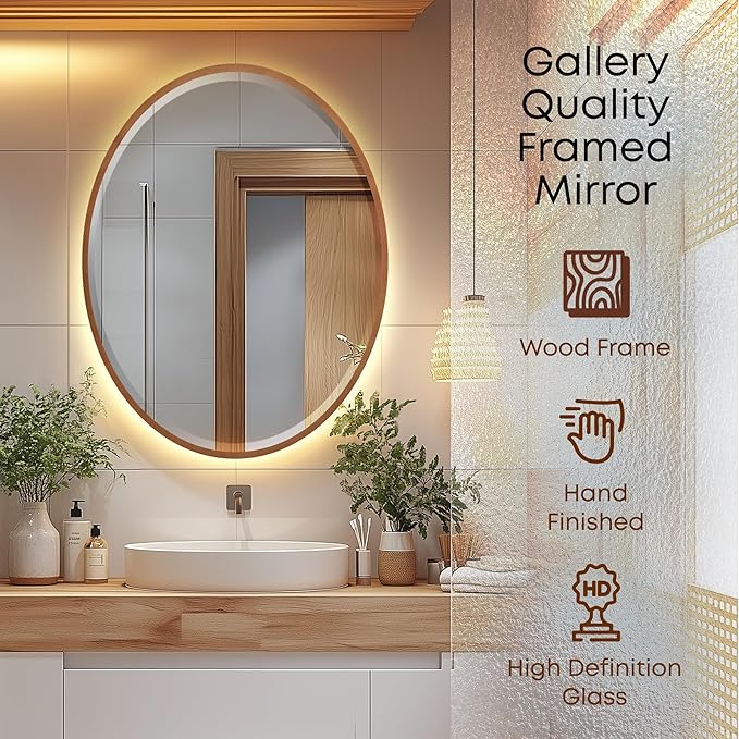 OVALCREST - Oval Wooden Beveled Wall Mirror - Image 2