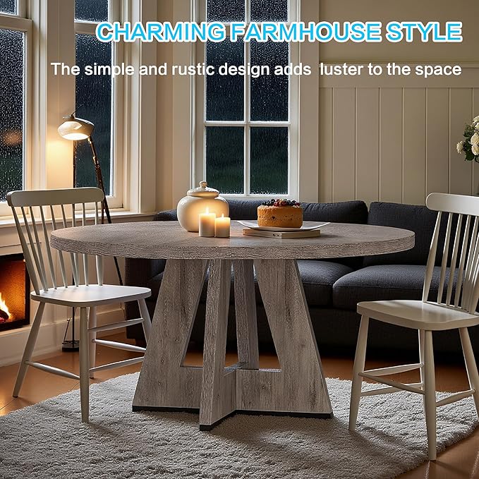 47" Round Dining Table for 4-6, Modern Dinner Table Farmhouse Round Small - Image 3