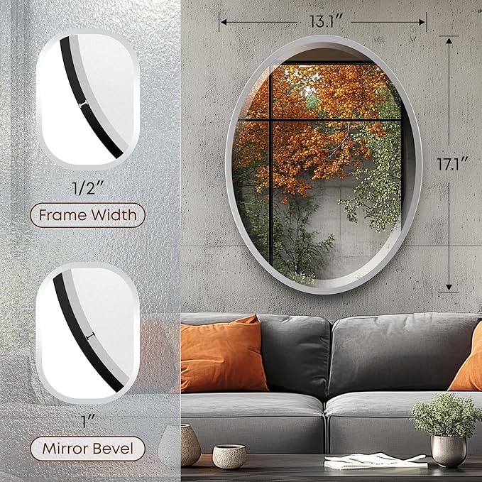 OVALCREST - Oval Wooden Beveled Wall Mirror - Image 3