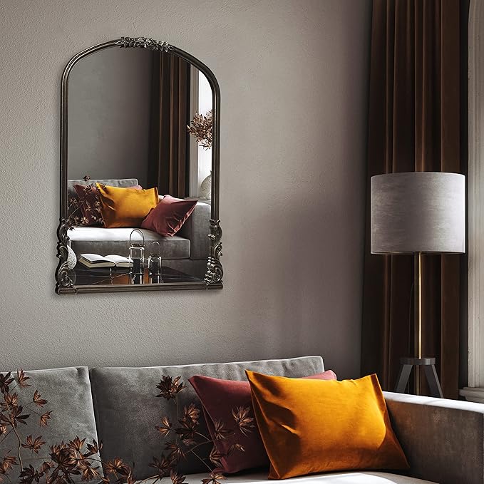 English Estate Carved Arch Wood Wall Mirror, Mirror - Image 6