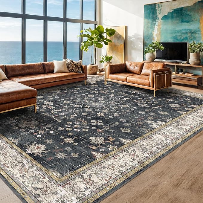 Black Boho Rug for Living Room 9x12 - Image 9