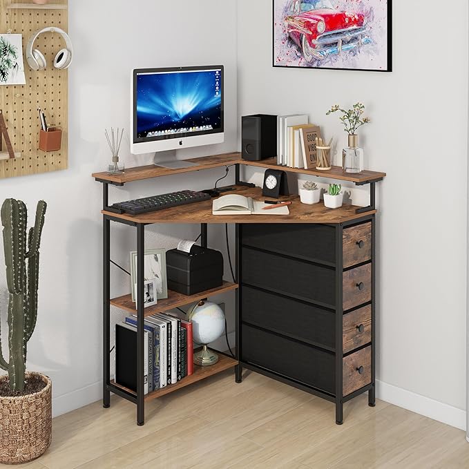 Corner Desk with Drawers Shelves - Image 2