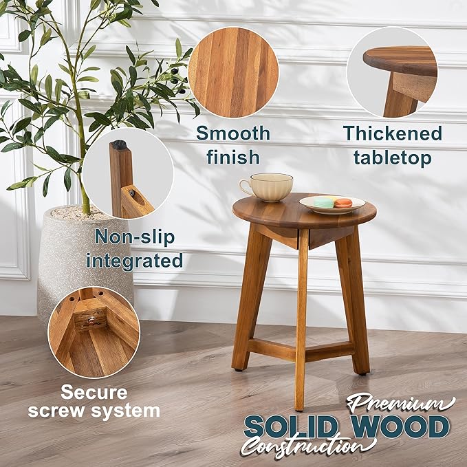 Round Side Table – Solid Acacia Wood End Table - Image 4
