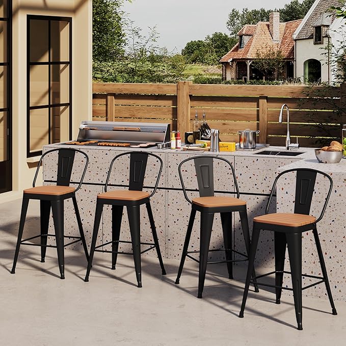 Outdoor Metal Bar Stools Set of 4, 30 inch Barstools Counter Height Bar Stool - Image 8